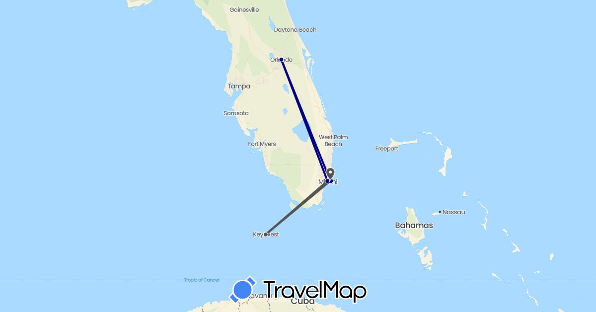 TravelMap itinerary: driving, plane, motorbike in United States (North America)